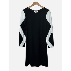 Joseph Ribkoff Dress Black White Color Block Long Sleeve Size 6 Mod Style Career